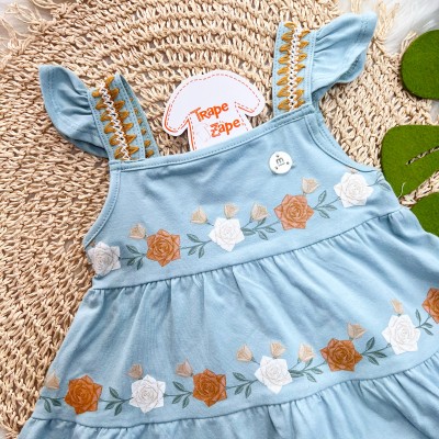  Vestido com Rosas Ferrugem e Branca - Azul
